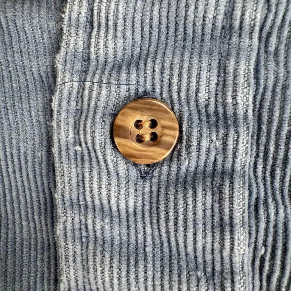 Vintage LL Bean Shirt Mens 15/16 Blue Corduroy Long Sleeve Button Up Cursive 70s